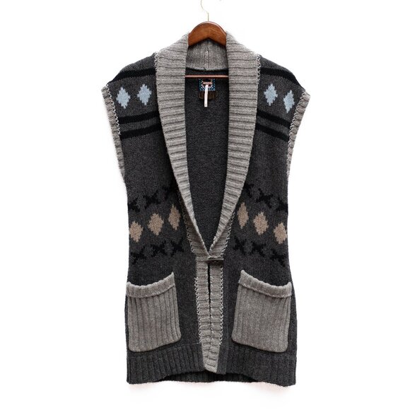 Free People Sweaters - Free People Cardigan Sweater Women’s M Gray Lambswool Southwestern Long Vest